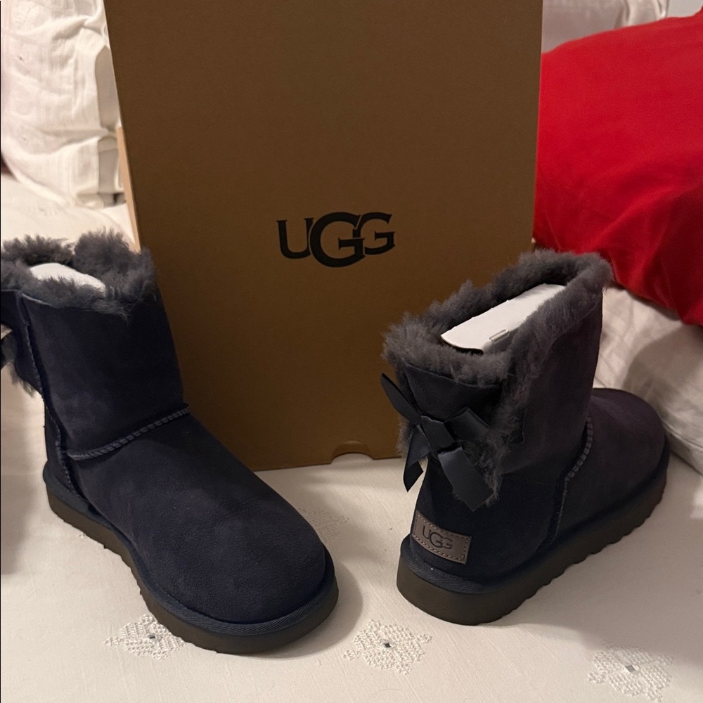 Mini UGG bow boot, blue, worn a couple times